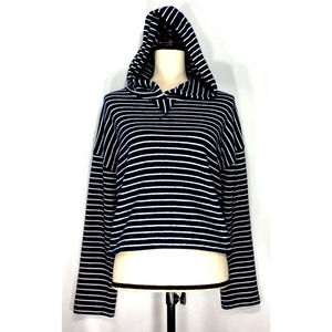 Gap Love Hoodie Sweatshirt Textured Striped Blue Oversized Long Sleeve Small